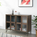 Antiqued Brass and Brown Metal and Solid Wood Accent Cabinet with Two Doors