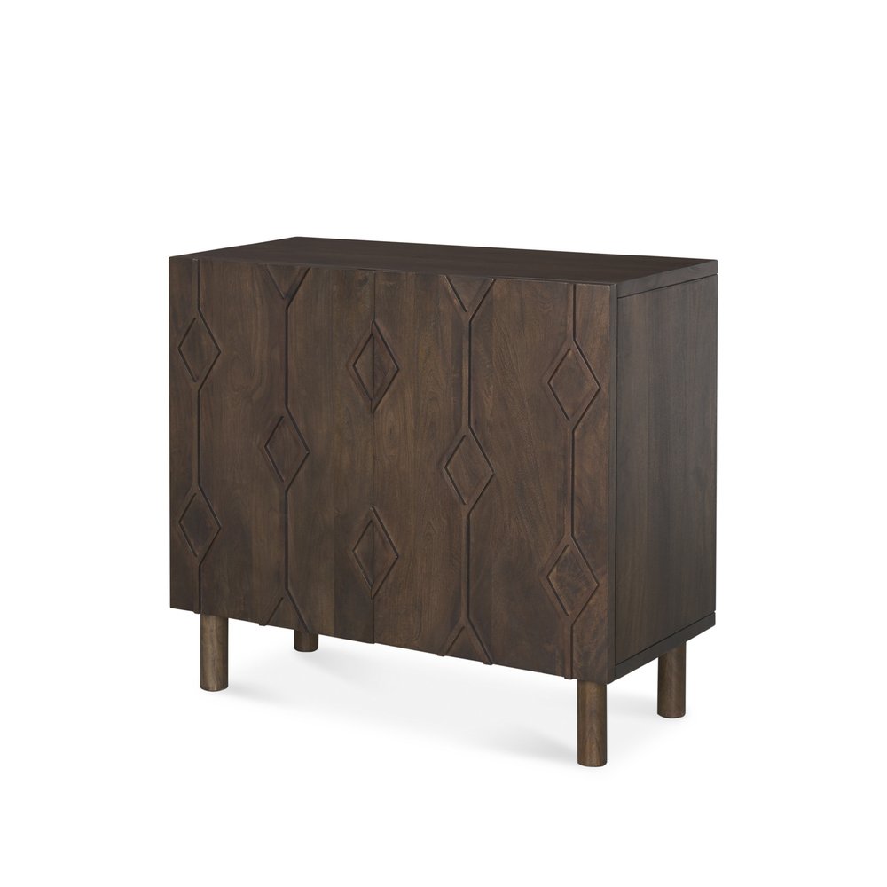Dark Brown Solid Wood Carved Geometric Accent Cabinet with Two Doors - 36-inch
