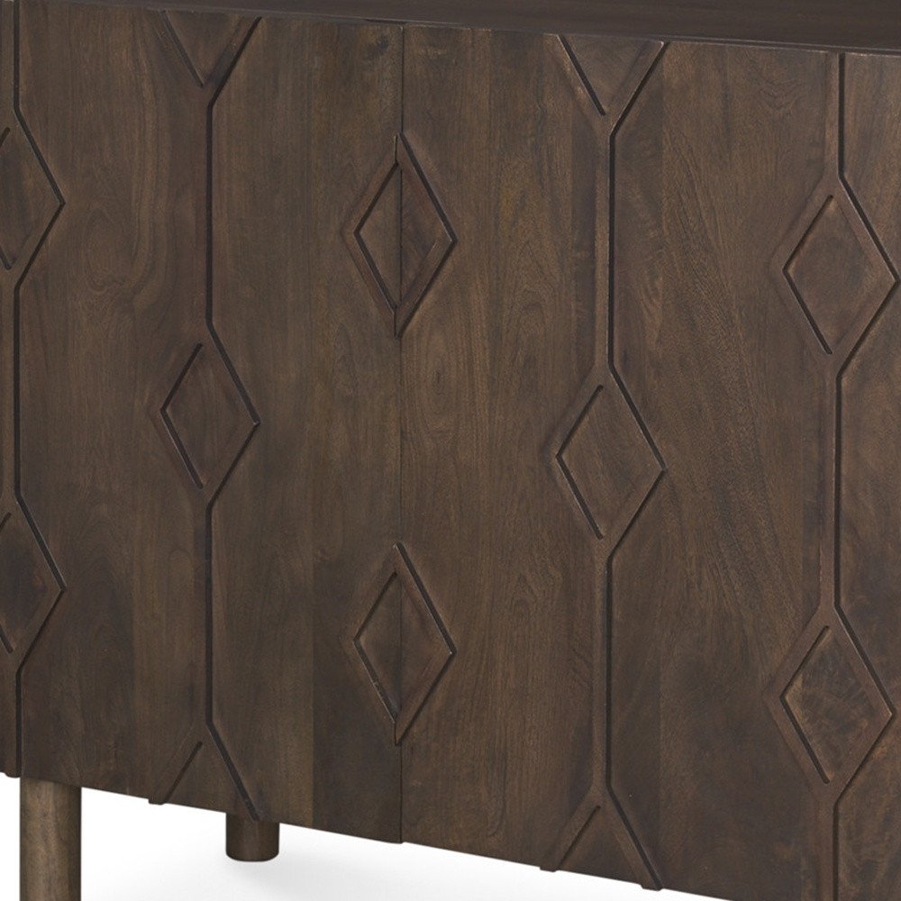 Dark Brown Solid Wood Carved Geometric Accent Cabinet with Two Doors - 36-inch