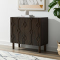 Dark Brown Solid Wood Carved Geometric Accent Cabinet with Two Doors - 36-inch