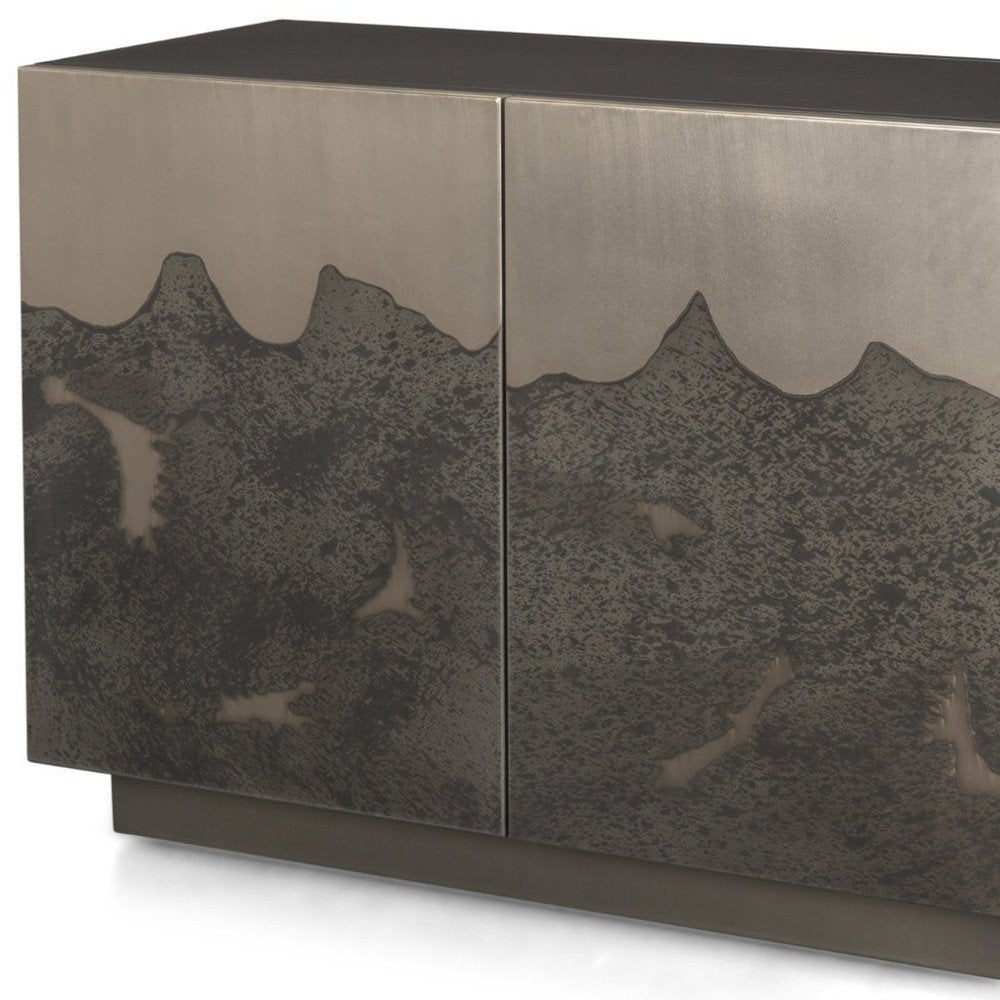 Gray Distressed Metal Textured Door Accent Cabinet with Two Doors - 30-inch