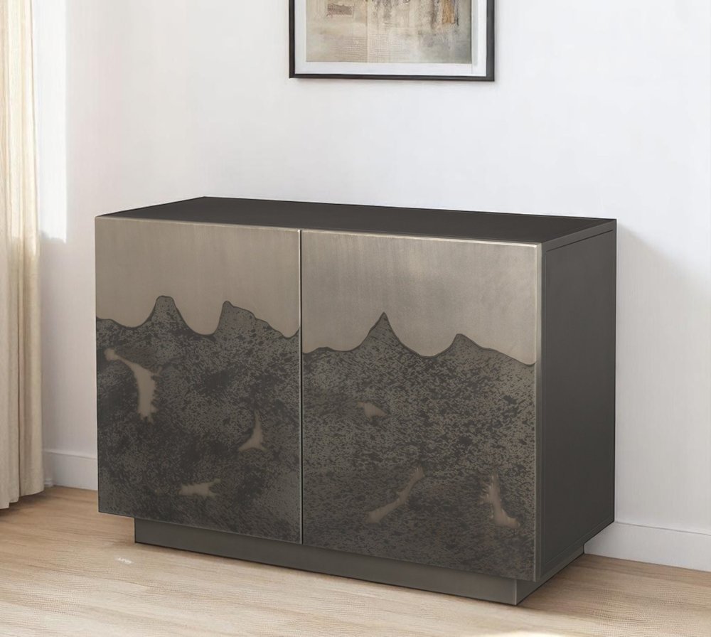 Gray Distressed Metal Textured Door Accent Cabinet with Two Doors - 30-inch