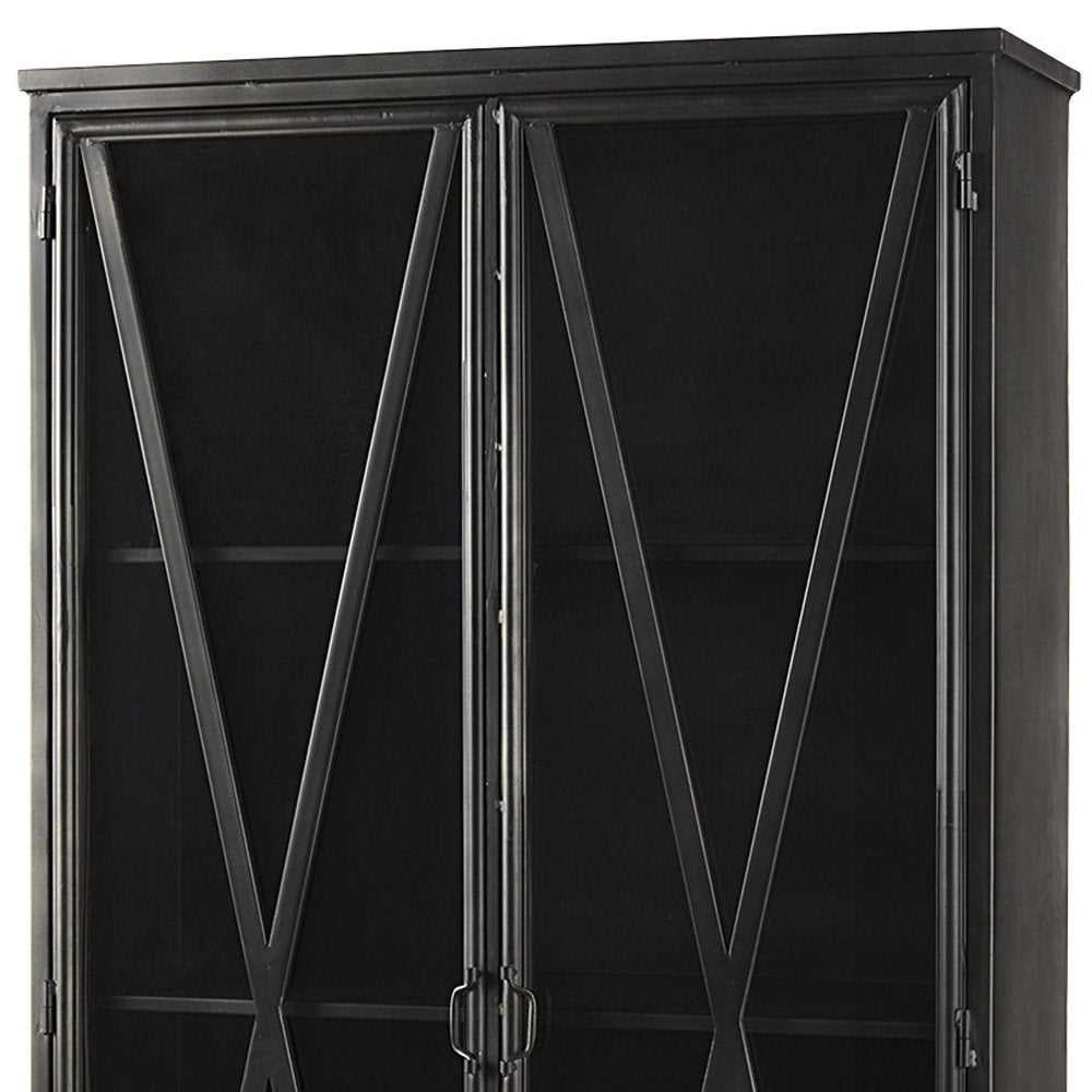 Black Glass and Metal Display Cabinet with Two Doors - 38-inch