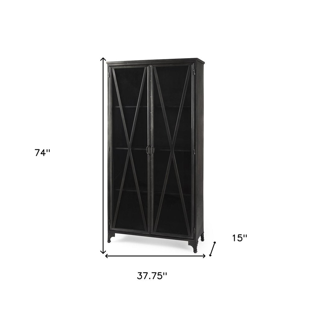 Black Glass and Metal Display Cabinet with Two Doors - 38-inch