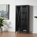 Black Glass and Metal Display Cabinet with Two Doors - 38-inch
