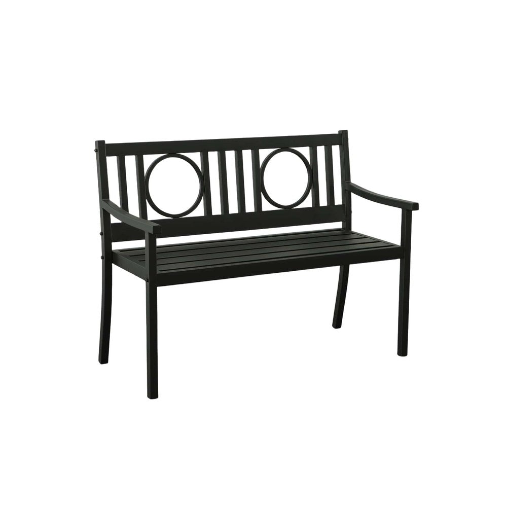 Black Metal Geometric Back Garden Patio Bench - 45-inch