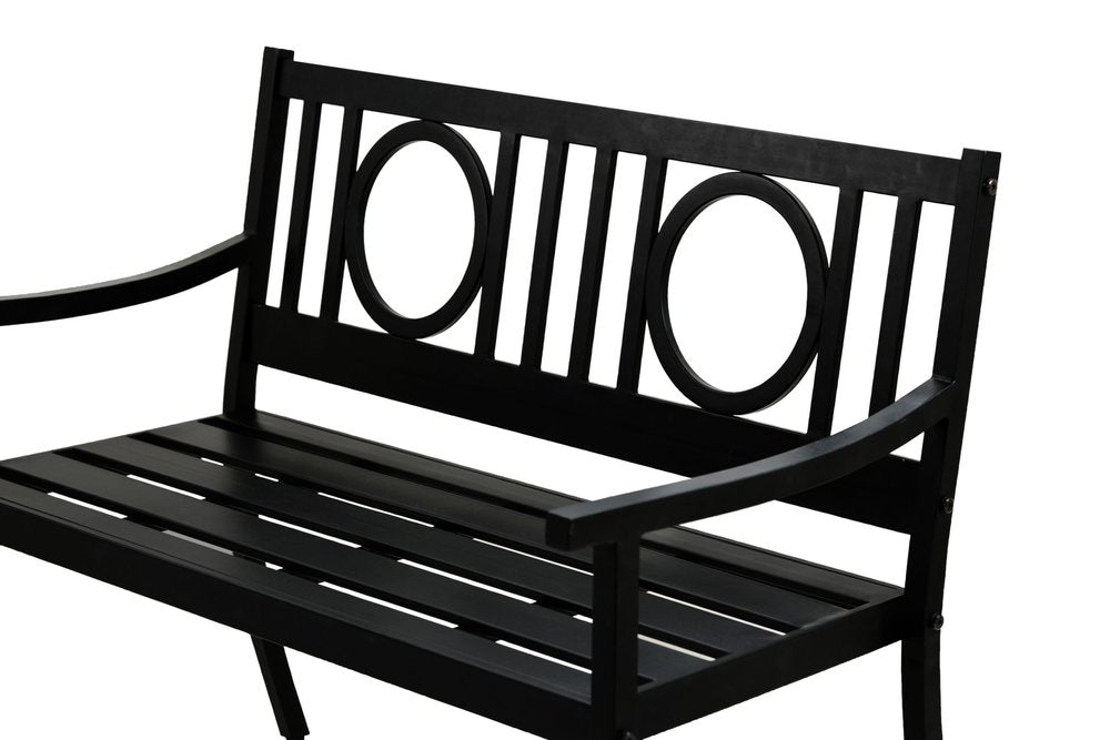Black Metal Geometric Back Garden Patio Bench - 45-inch