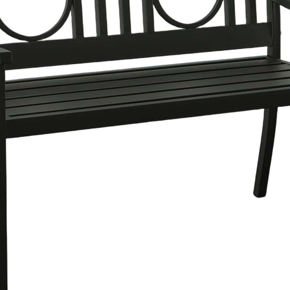 Black Metal Geometric Back Garden Patio Bench - 45-inch