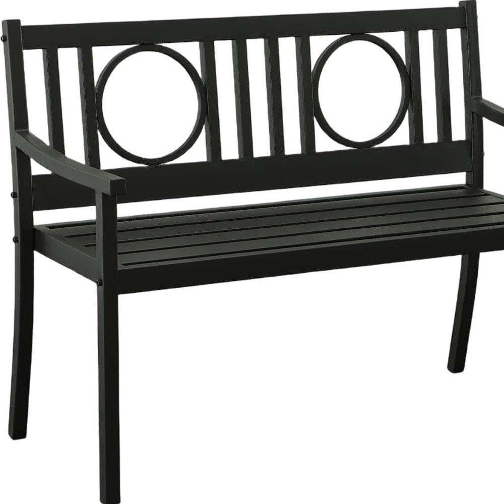 Black Metal Geometric Back Garden Patio Bench - 45-inch