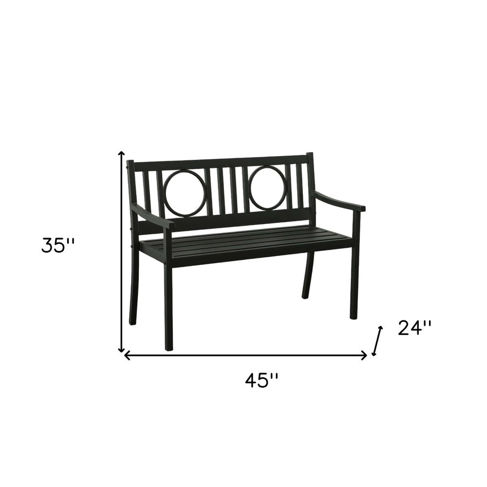 Black Metal Geometric Back Garden Patio Bench - 45-inch