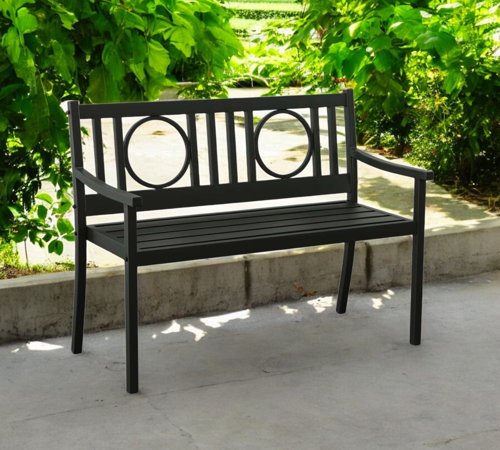 Black Metal Geometric Back Garden Patio Bench - 45-inch