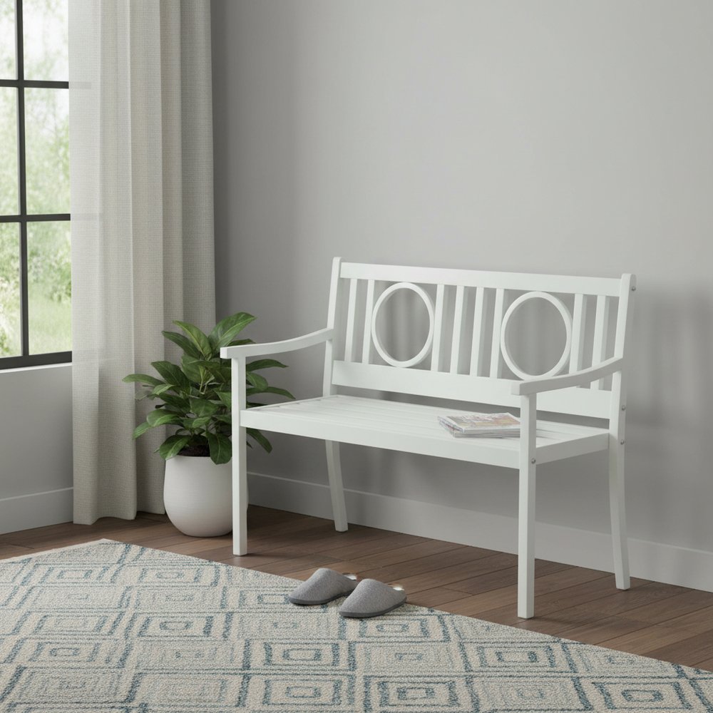 White Metal Garden Patio Bench - 45-inch