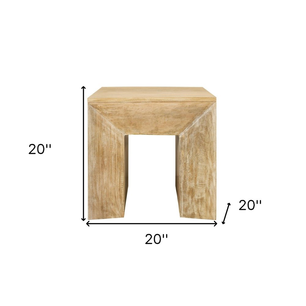 Natural Distressed Solid Wood Square Frame End Table - 20-inch