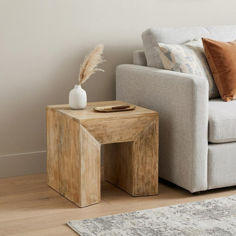 Natural Distressed Solid Wood Square Frame End Table - 20-inch