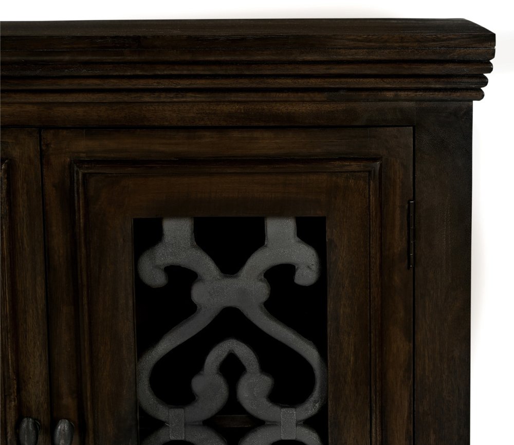 Brown Distressed Solid Wood Sideboard Soft Close with Four Glass Doors - 76-inch