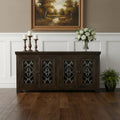 Brown Distressed Solid Wood Sideboard Soft Close with Four Glass Doors - 76-inch
