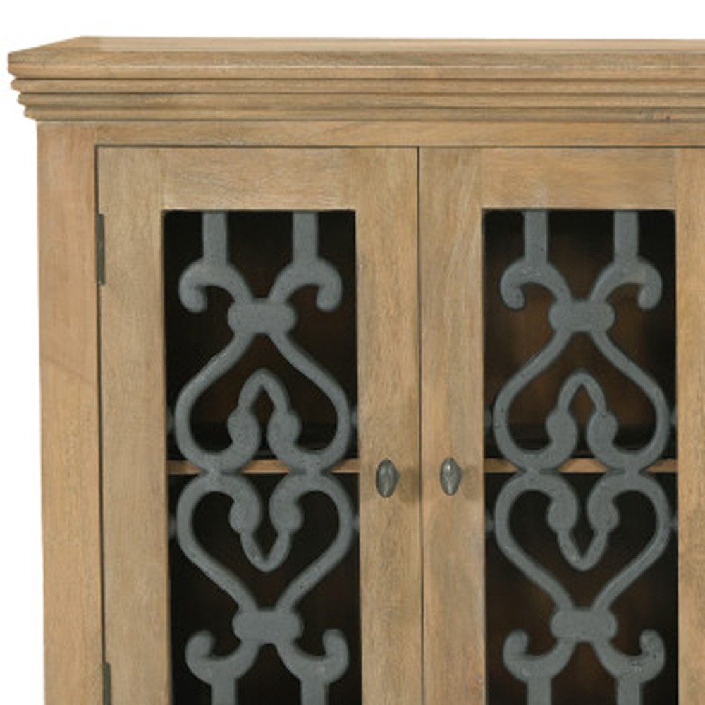 Natural Distressed Solid Wood Four Drawer Sideboard Soft Close with Four Glass Doors