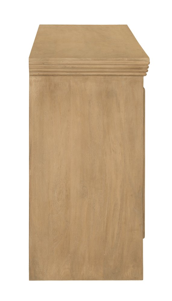 Natural Distressed Solid Wood Sideboard Soft Close with Four Glass Doors
