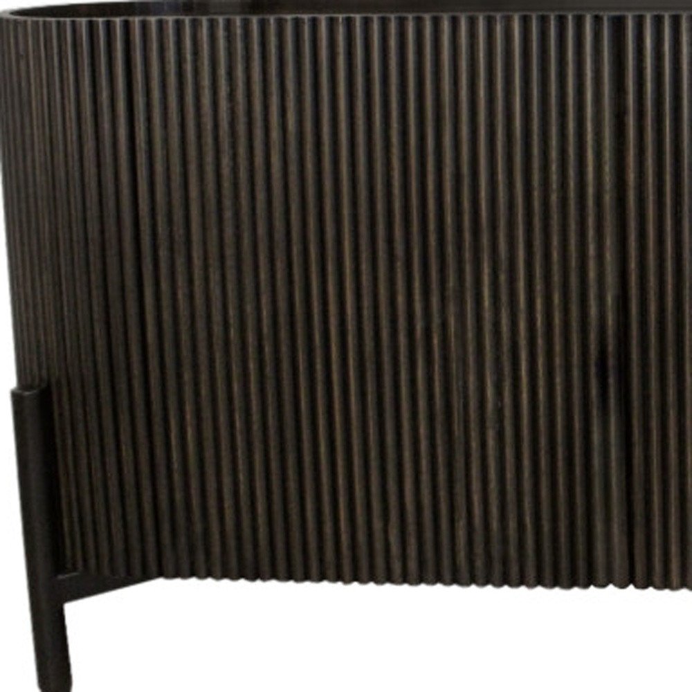 Brown Distressed Solid Wood Ribbed Texture Sideboard with Three Doors - 80-inch