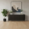 Brown Distressed Solid Wood Ribbed Texture Sideboard with Three Doors - 80-inch
