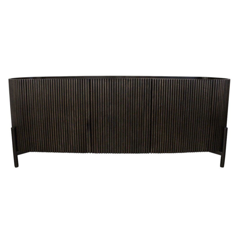 Brown Distressed Solid Wood Ribbed Texture Sideboard with Three Doors - 80-inch