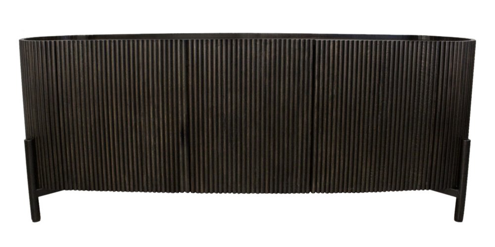 Brown Distressed Solid Wood Ribbed Texture Sideboard with Three Doors - 80-inch
