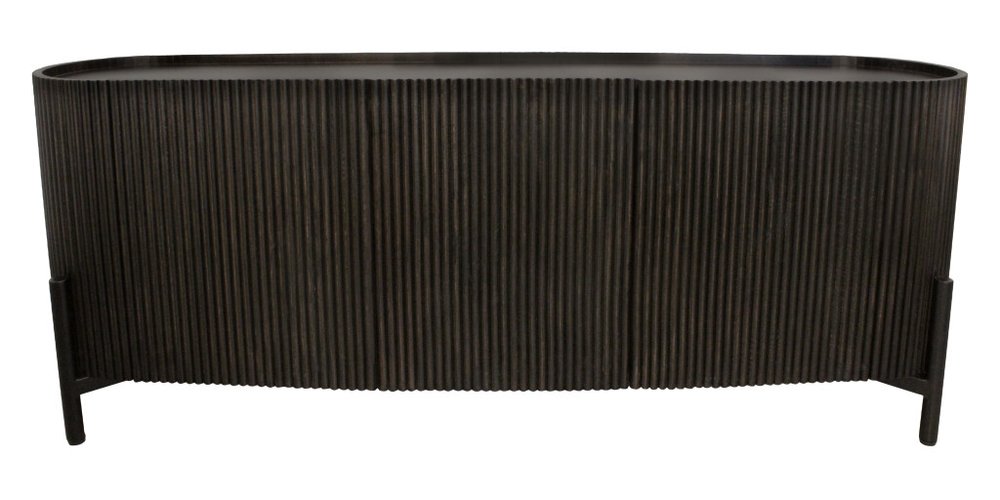 Brown Distressed Solid Wood Ribbed Texture Sideboard with Three Doors - 80-inch