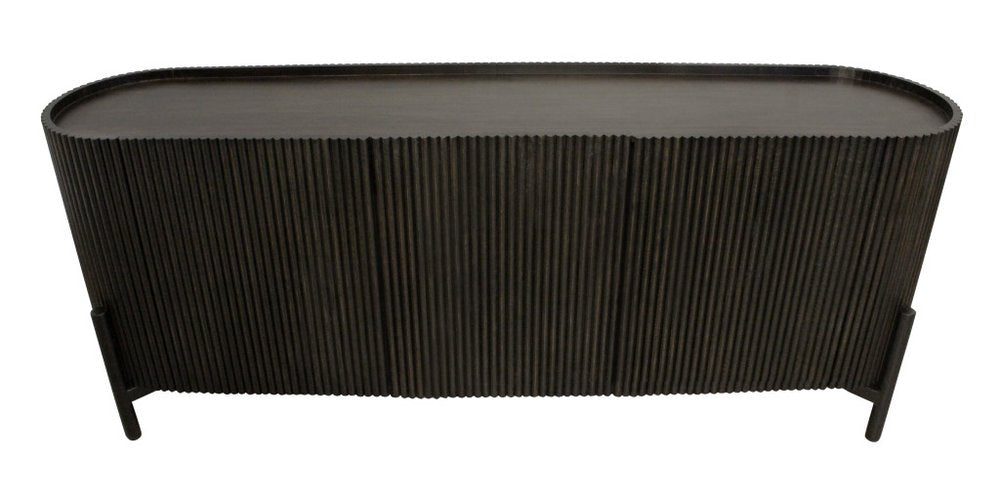 Brown Distressed Solid Wood Ribbed Texture Sideboard with Three Doors - 80-inch