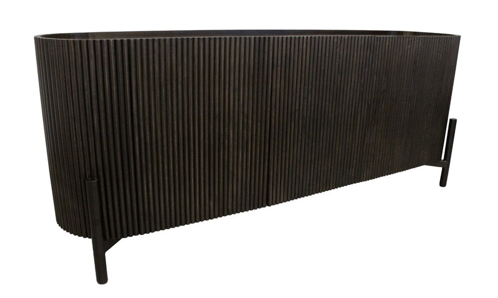 Brown Distressed Solid Wood Ribbed Texture Sideboard with Three Doors - 80-inch