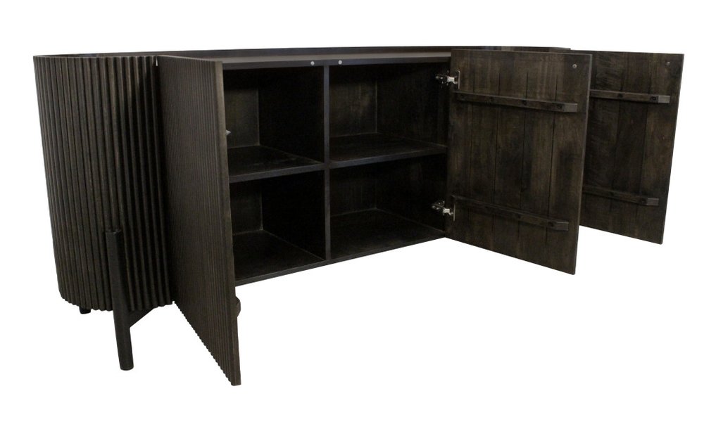 Brown Distressed Solid Wood Ribbed Texture Sideboard with Three Doors - 80-inch