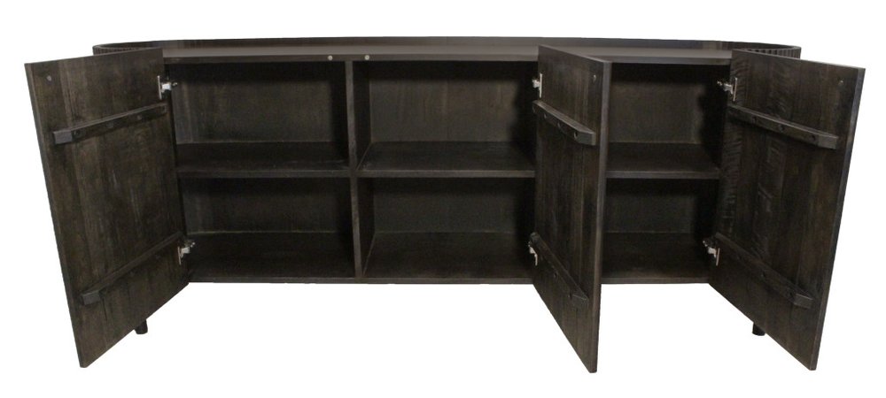Brown Distressed Solid Wood Ribbed Texture Sideboard with Three Doors - 80-inch