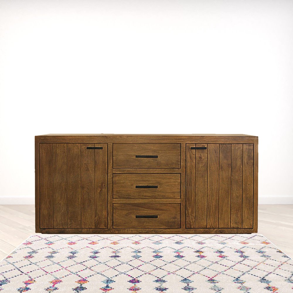 Chestnut Distressed Solid Wood Three Drawer Sideboard with Two Doors - 71-inch