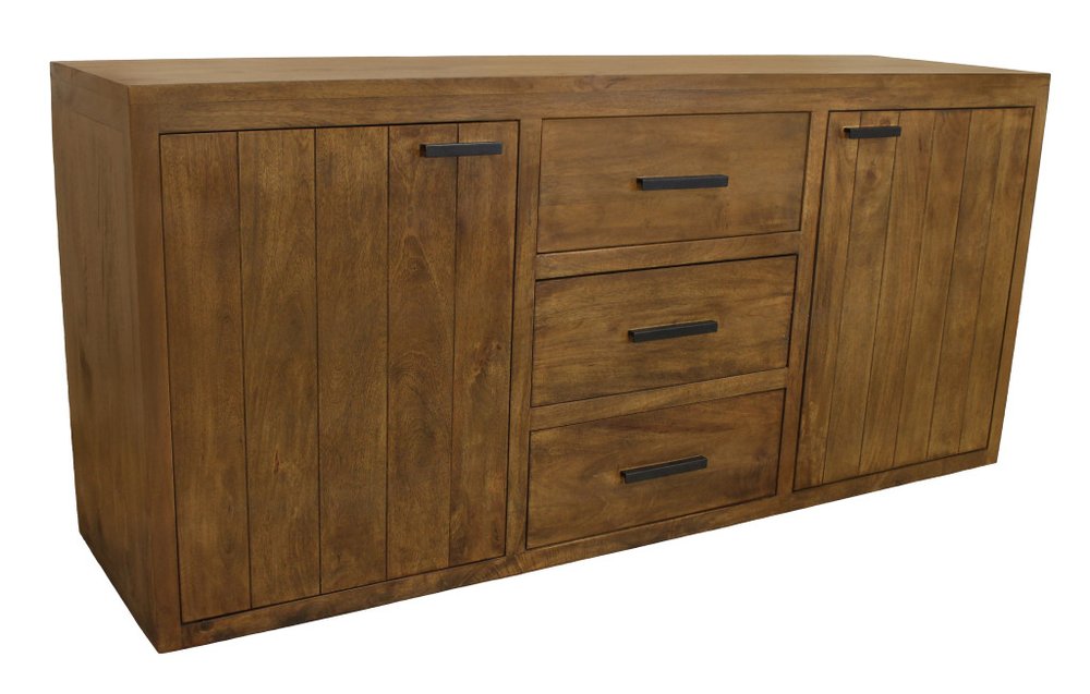 Chestnut Distressed Solid Wood Three Drawer Sideboard with Two Doors - 71-inch