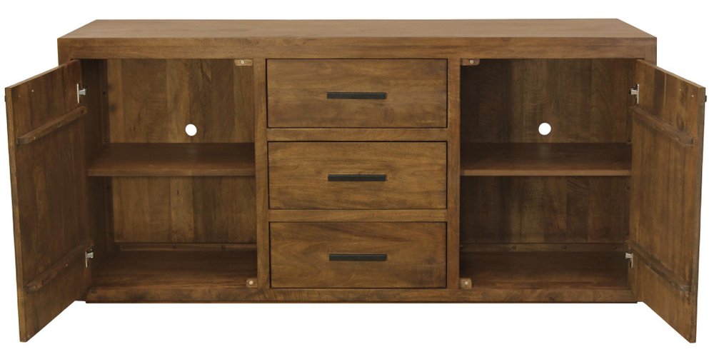 Chestnut Distressed Solid Wood Three Drawer Sideboard with Two Doors - 71-inch