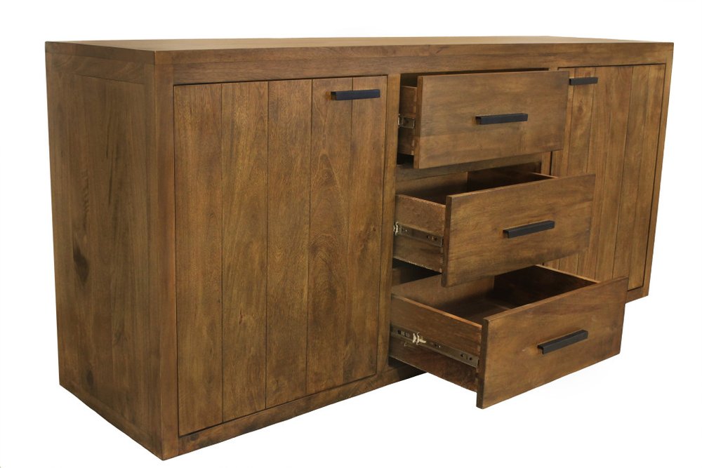 Chestnut Distressed Solid Wood Three Drawer Sideboard with Two Doors - 71-inch