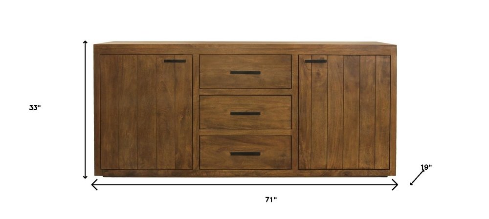 Chestnut Distressed Solid Wood Three Drawer Sideboard with Two Doors - 71-inch