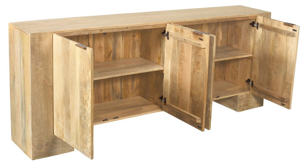 Natural Distressed Solid Wood Sideboard with Four Doors - 86-inch