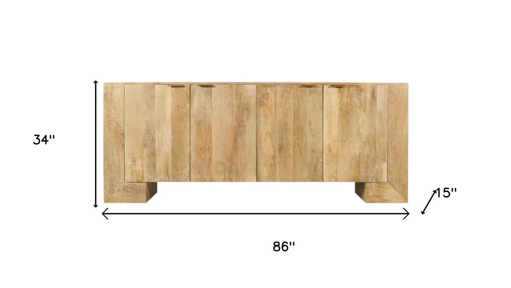 Natural Distressed Solid Wood Sideboard with Four Doors - 86-inch