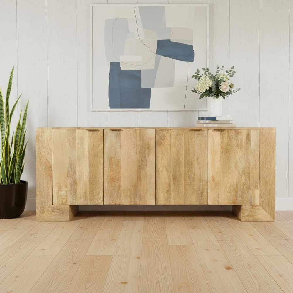Natural Distressed Solid Wood Sideboard with Four Doors - 86-inch