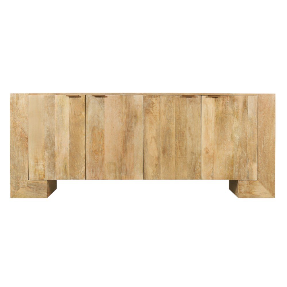 Natural Distressed Solid Wood Sideboard with Four Doors - 86-inch