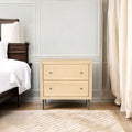 Natural Solid Wood Distressed Carved Geometric Two Drawer Nightstand - 28-inch