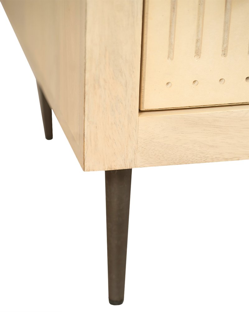 Natural Solid Wood Distressed Carved Geometric Two Drawer Nightstand - 28-inch