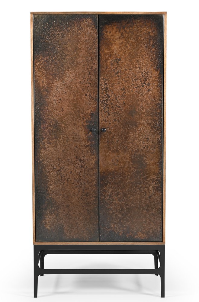 Copper and Black Distressed Solid Wood Frame Accent Cabinet with Two Doors
