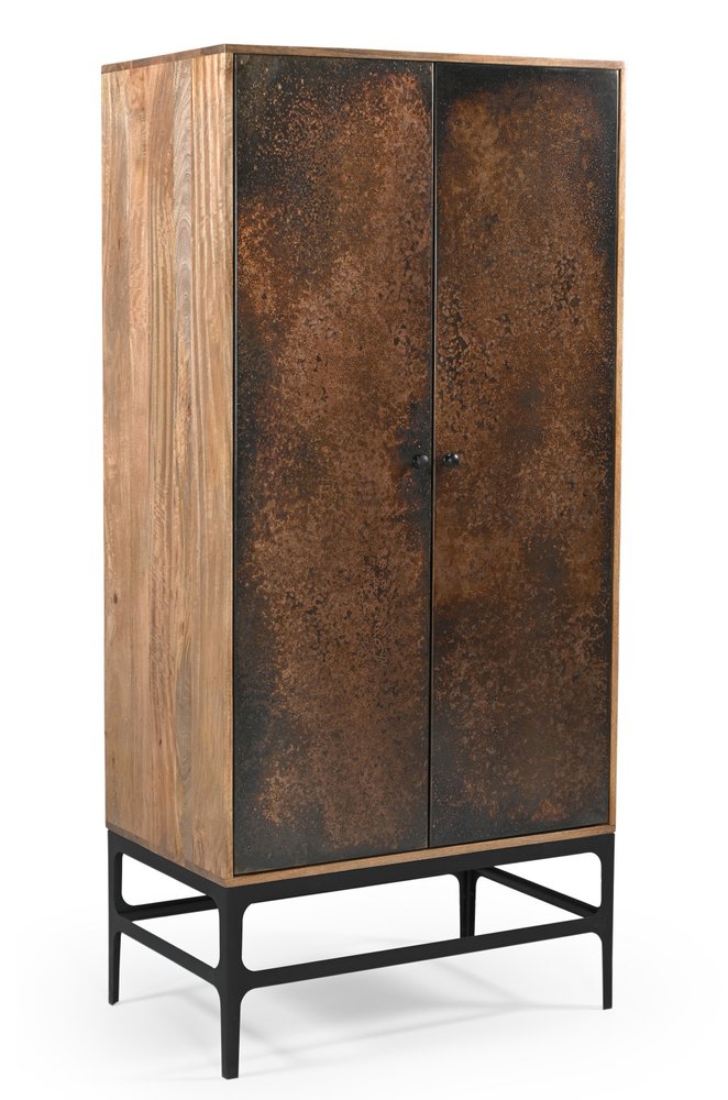 Copper and Black Distressed Solid Wood Frame Accent Cabinet with Two Doors