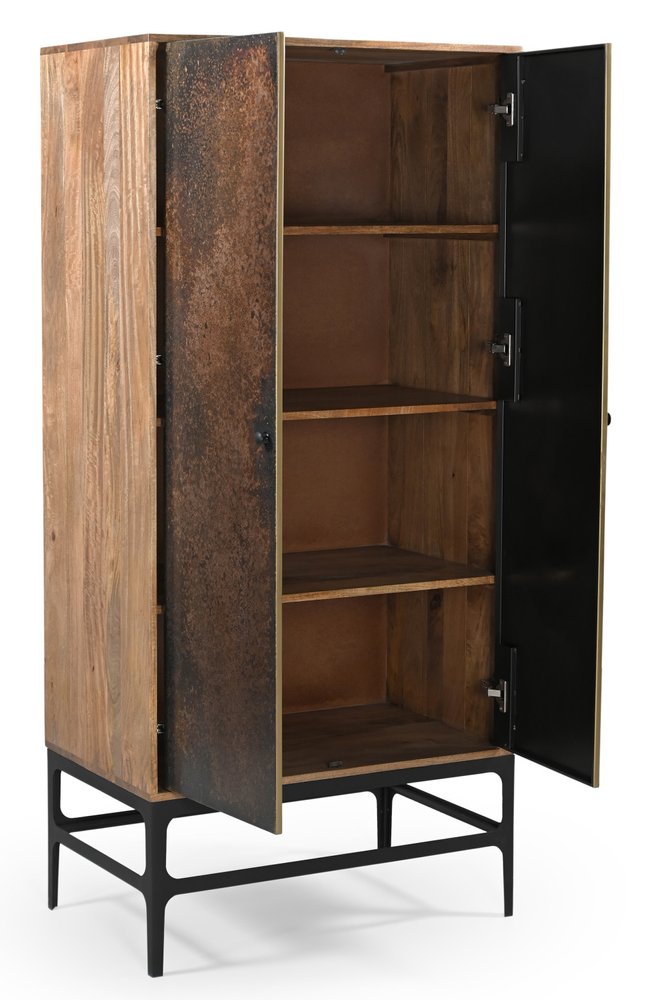 Copper and Black Distressed Solid Wood Frame Accent Cabinet with Two Doors