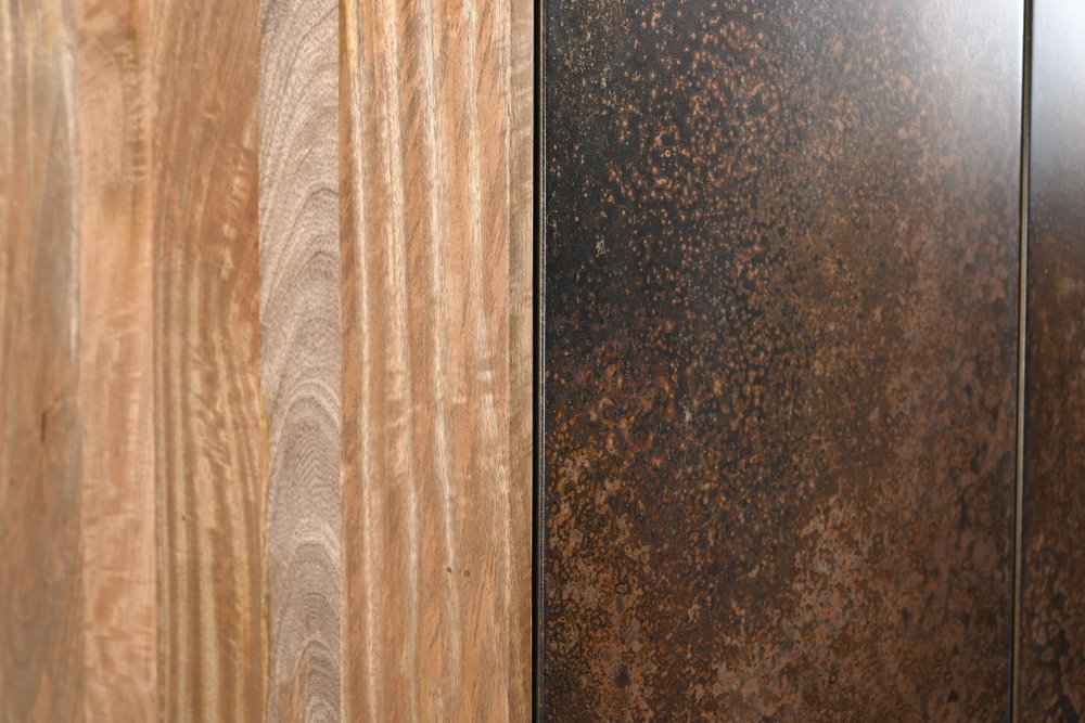 Copper and Black Distressed Solid Wood Frame Accent Cabinet with Two Doors