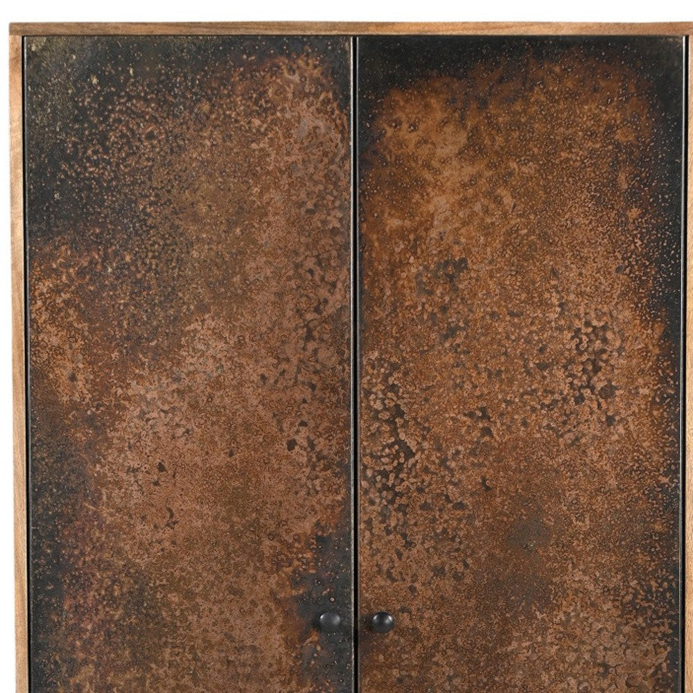 Copper and Black Distressed Solid Wood Frame Accent Cabinet with Two Doors