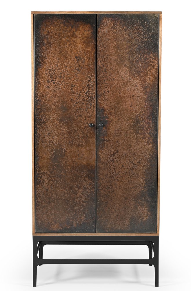 Copper and Black Distressed Solid Wood Frame Accent Cabinet with Two Doors