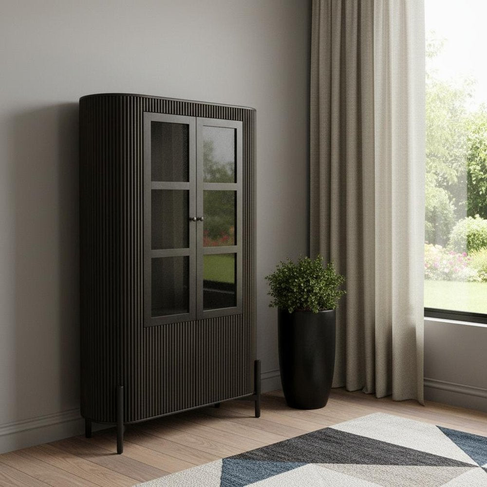 Espresso and Black Solid Wood and Iron Accent Cabinet with Four Doors - 48-inch
