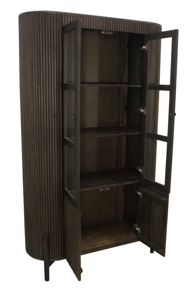 Espresso and Black Solid Wood and Iron Accent Cabinet with Four Doors - 48-inch